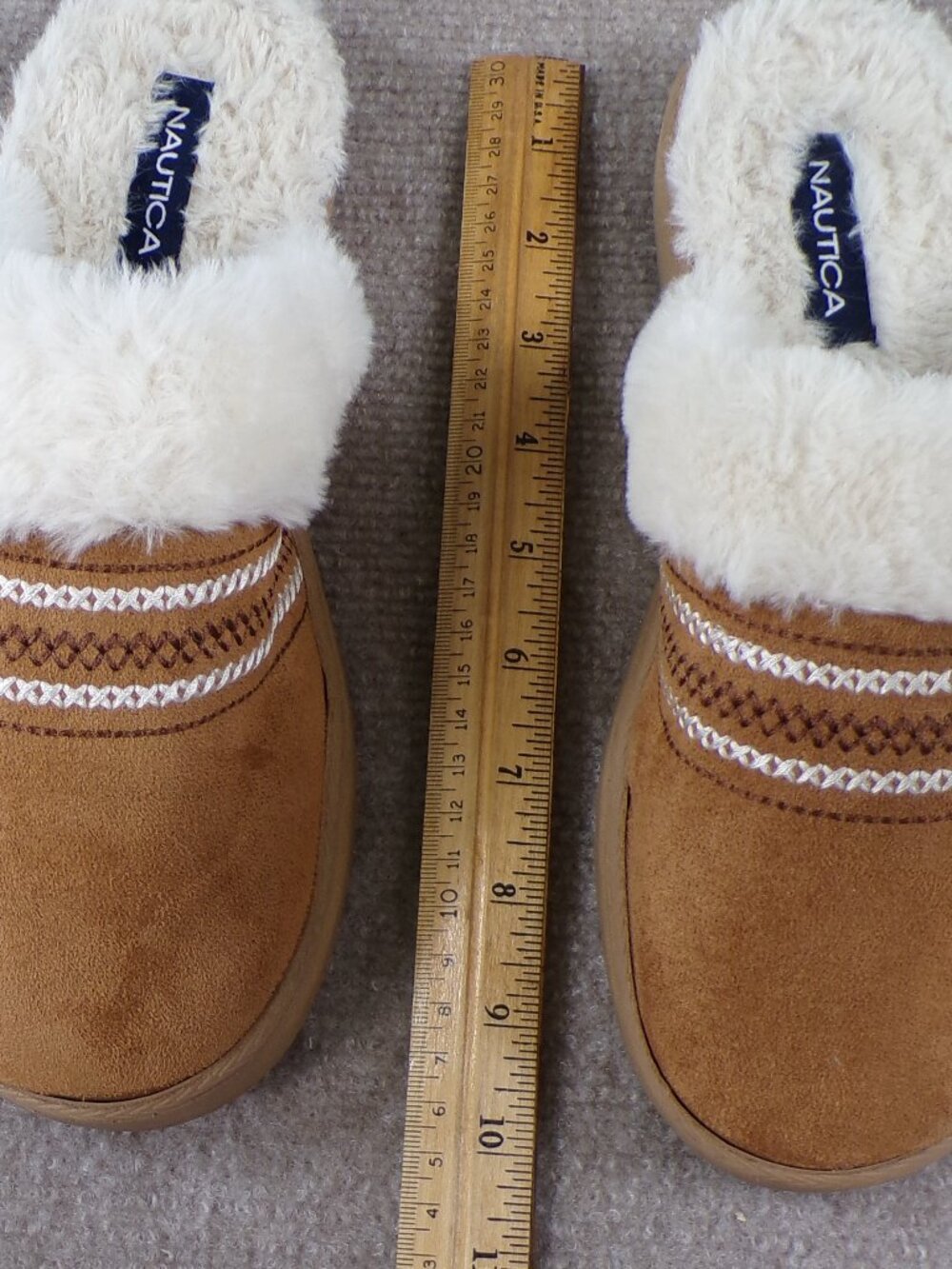 Nautica Faux Fur Micro-Suede Mule Slippers | Men’s Medium | Brown Cozy - Picture 8 of 11